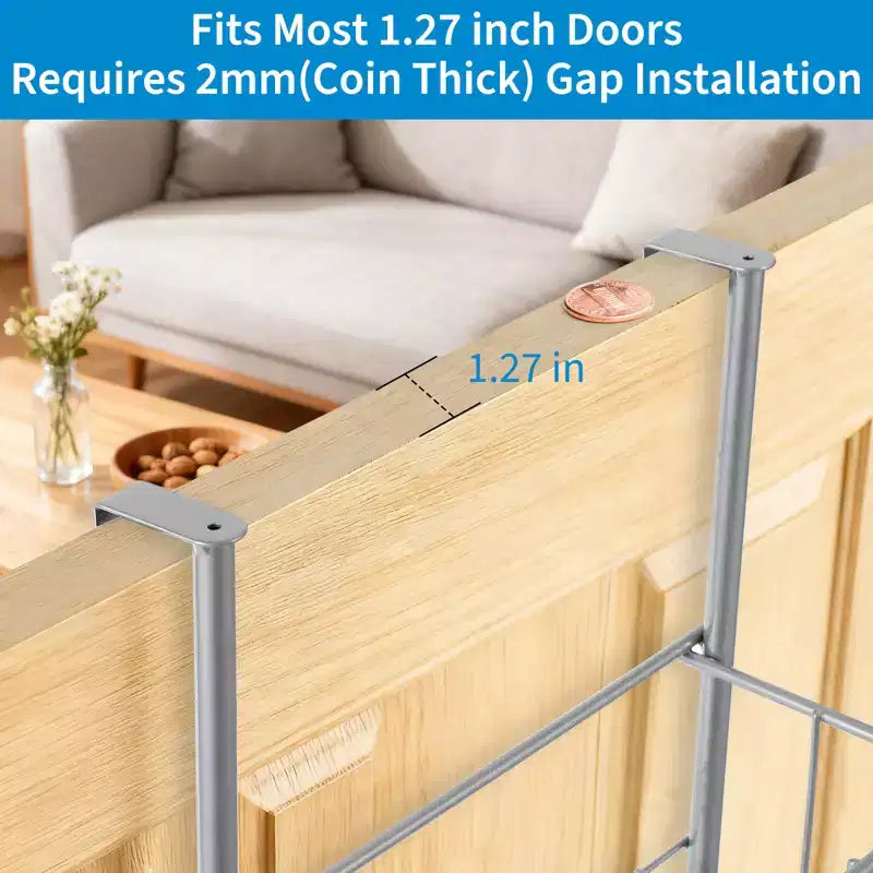 Wall-Mounted Storage Rack Behind the Door, Metal Hanging Basket, Food Storage Rack, Suitable for Homes, Bathrooms, Kitchens, Laundry Rooms, Sliver