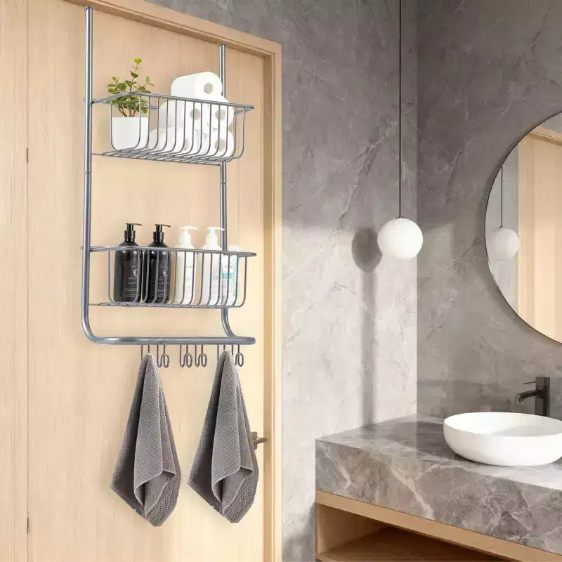 Wall-Mounted Storage Rack Behind the Door, Metal Hanging Basket, Food Storage Rack, Suitable for Homes, Bathrooms, Kitchens, Laundry Rooms, Sliver