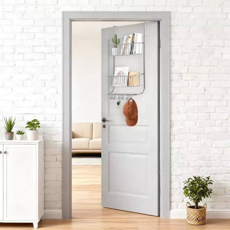 Wall-Mounted Storage Rack Behind the Door, Metal Hanging Basket, Food Storage Rack, Suitable for Homes, Bathrooms, Kitchens, Laundry Rooms, Sliver