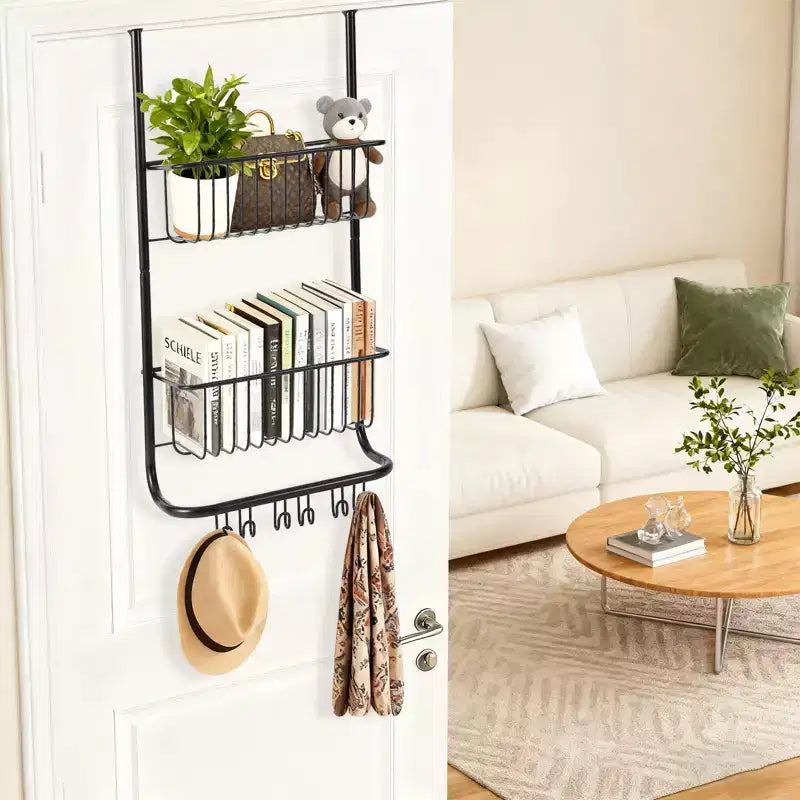 Wall-Mounted Storage Rack Behind the Door, Metal Hanging Basket, Food Storage Rack, Suitable for Homes, Bathrooms, Kitchens, Laundry Rooms, Sliver
