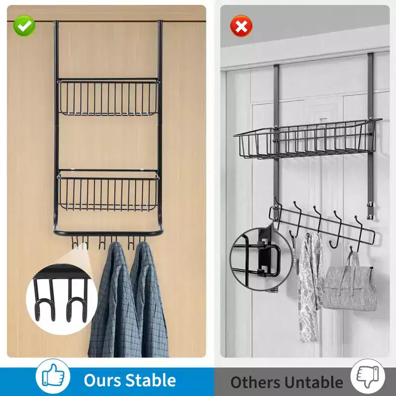 Wall-Mounted Storage Rack Behind the Door, Metal Hanging Basket, Food Storage Rack, Suitable for Homes, Bathrooms, Kitchens, Laundry Rooms, Sliver