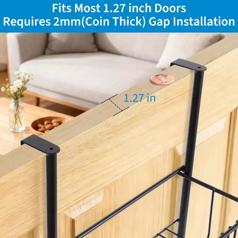 Wall-Mounted Storage Rack Behind the Door, Metal Hanging Basket, Food Storage Rack, Suitable for Homes, Bathrooms, Kitchens, Laundry Rooms, Sliver
