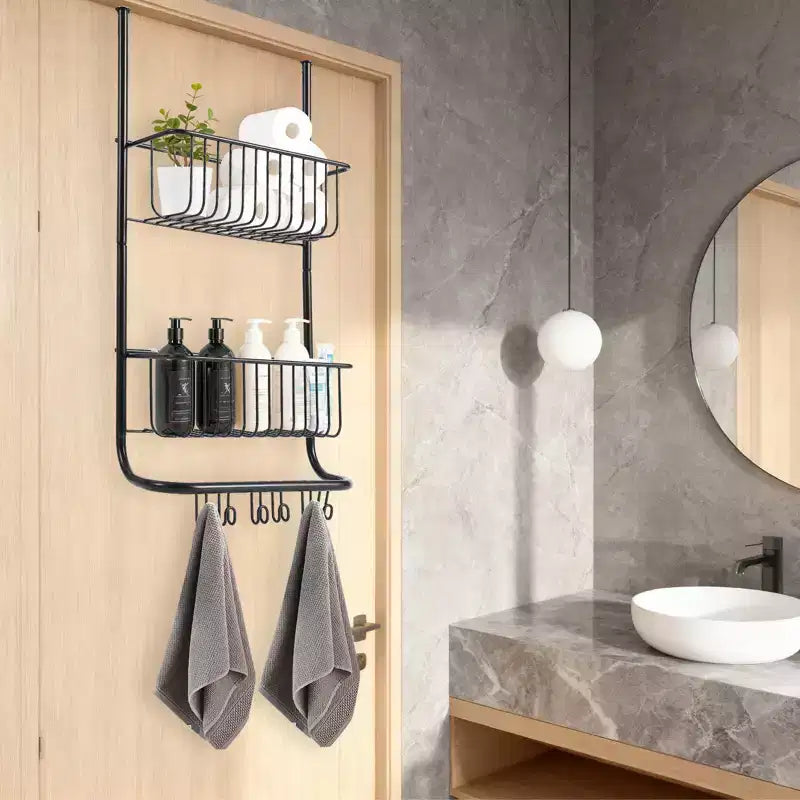 Wall-Mounted Storage Rack Behind the Door, Metal Hanging Basket, Food Storage Rack, Suitable for Homes, Bathrooms, Kitchens, Laundry Rooms, Sliver