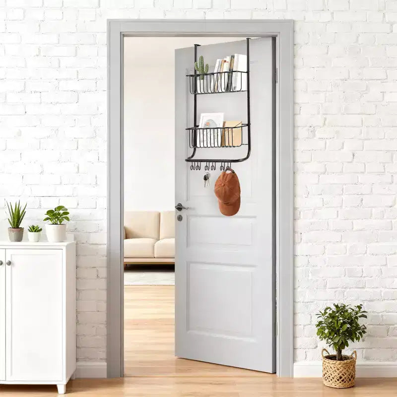 Wall-Mounted Storage Rack Behind the Door, Metal Hanging Basket, Food Storage Rack, Suitable for Homes, Bathrooms, Kitchens, Laundry Rooms, Sliver