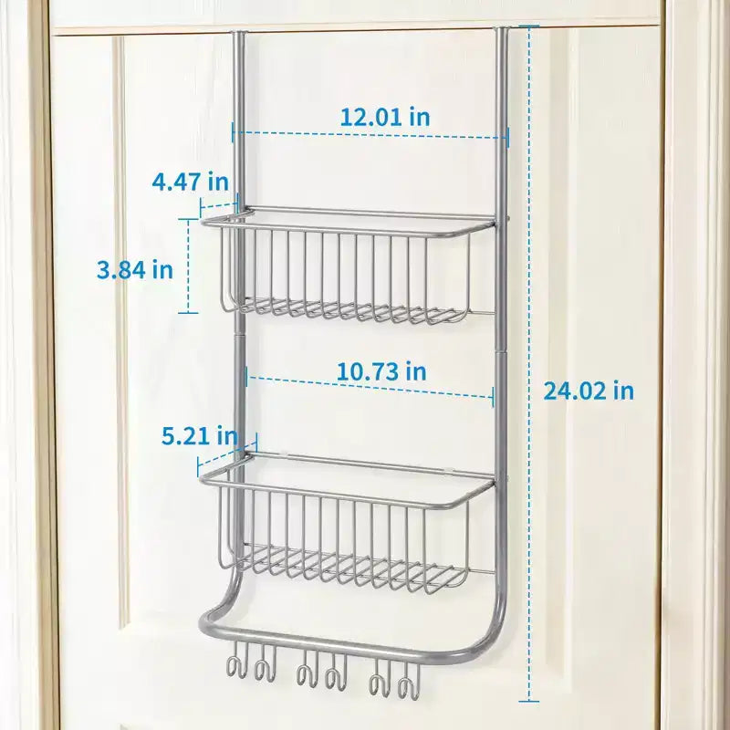 Wall-Mounted Storage Rack Behind the Door, Metal Hanging Basket, Food Storage Rack, Suitable for Homes, Bathrooms, Kitchens, Laundry Rooms, Sliver