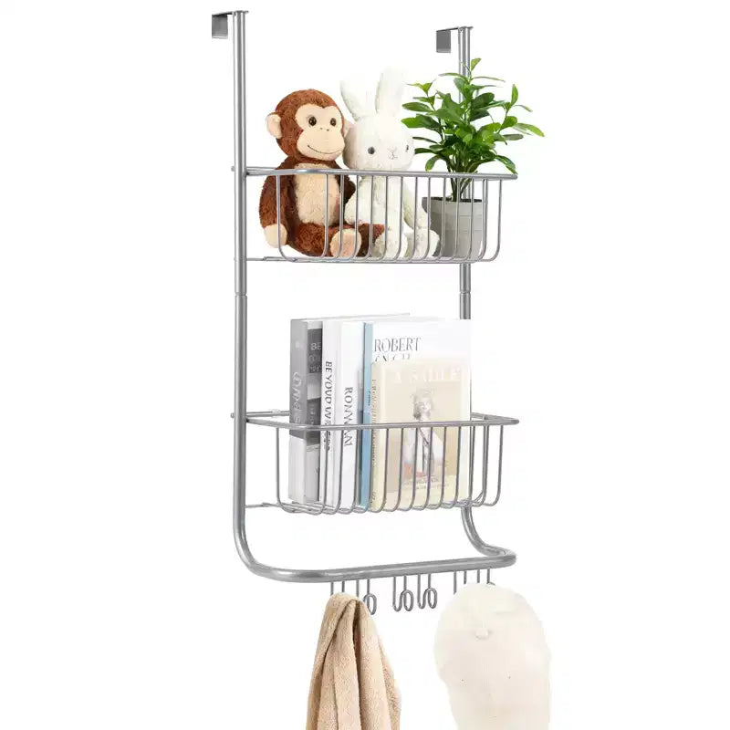 Wall-Mounted Storage Rack Behind the Door, Metal Hanging Basket, Food Storage Rack, Suitable for Homes, Bathrooms, Kitchens, Laundry Rooms, Sliver