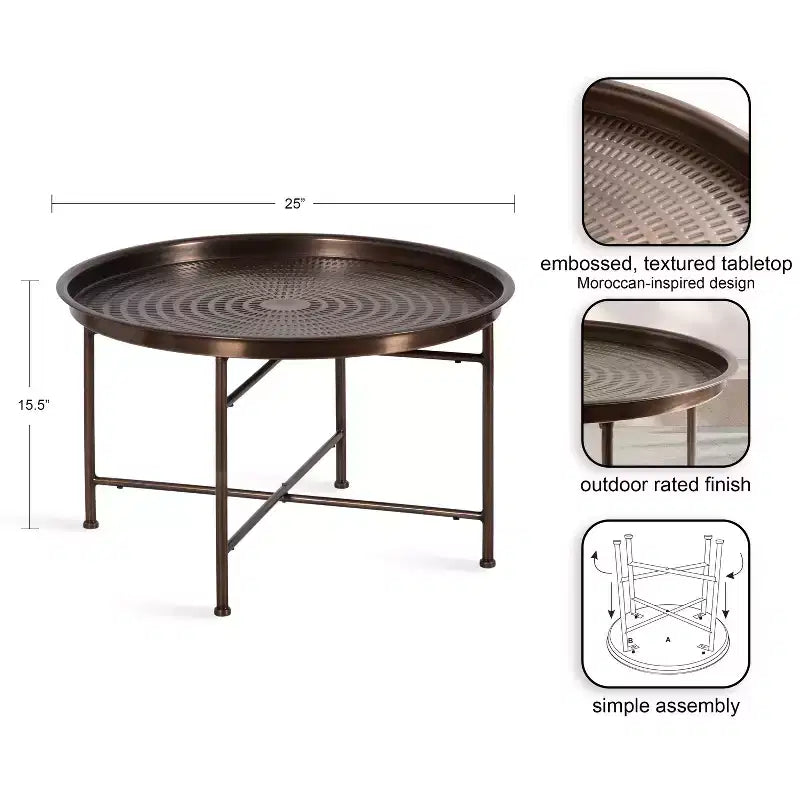Mahdavi Round Outdoor Metal Coffee Table, 25x25x16, Bronze