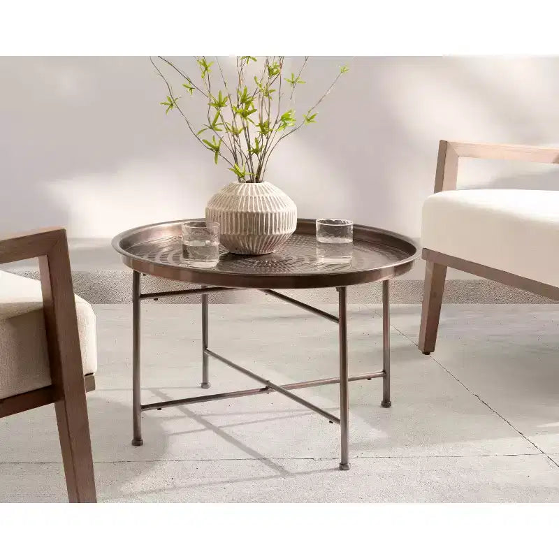 Mahdavi Round Outdoor Metal Coffee Table, 25x25x16, Bronze