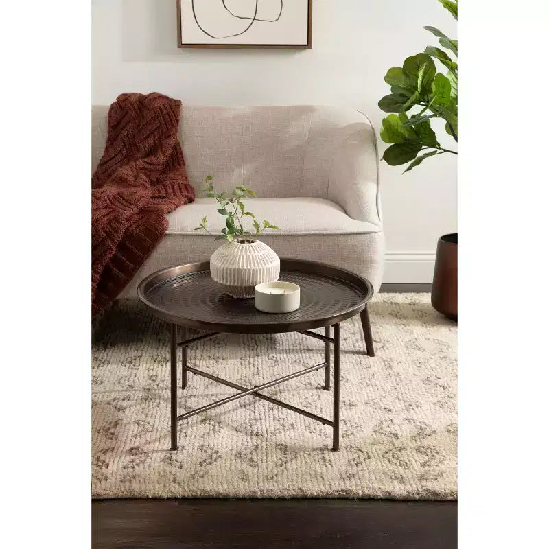 Mahdavi Round Outdoor Metal Coffee Table, 25x25x16, Bronze