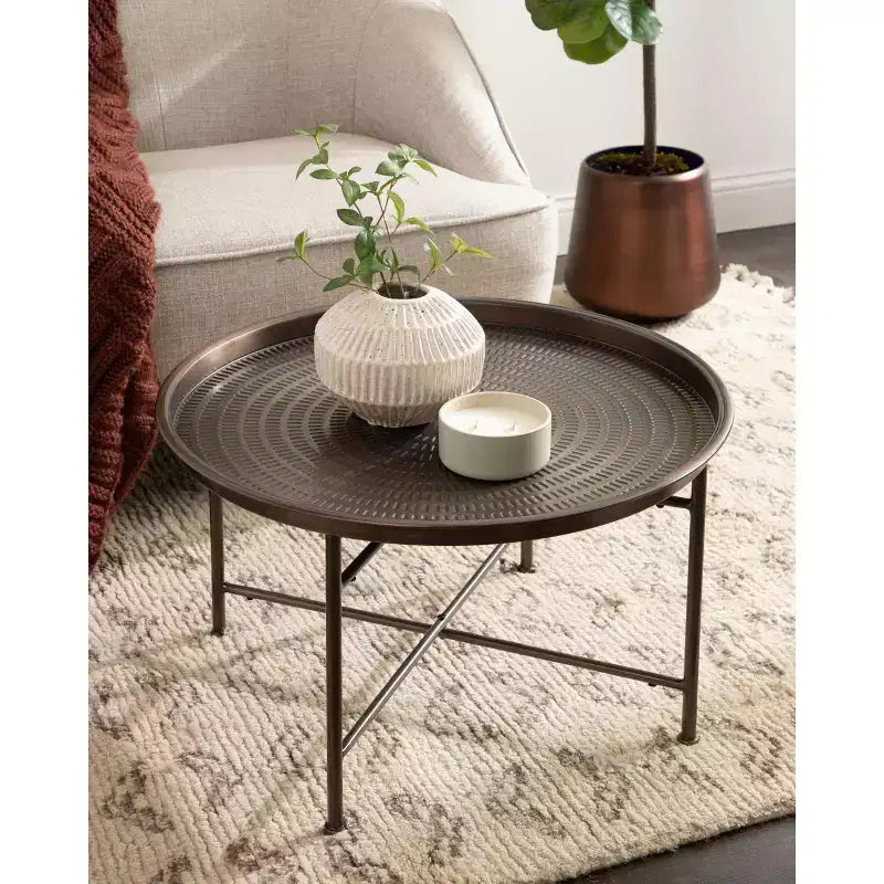 Mahdavi Round Outdoor Metal Coffee Table, 25x25x16, Bronze