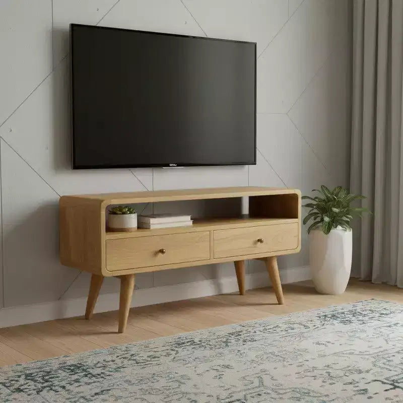 35 Oak Solid Wood Enclosed and Open Storage TV Stand