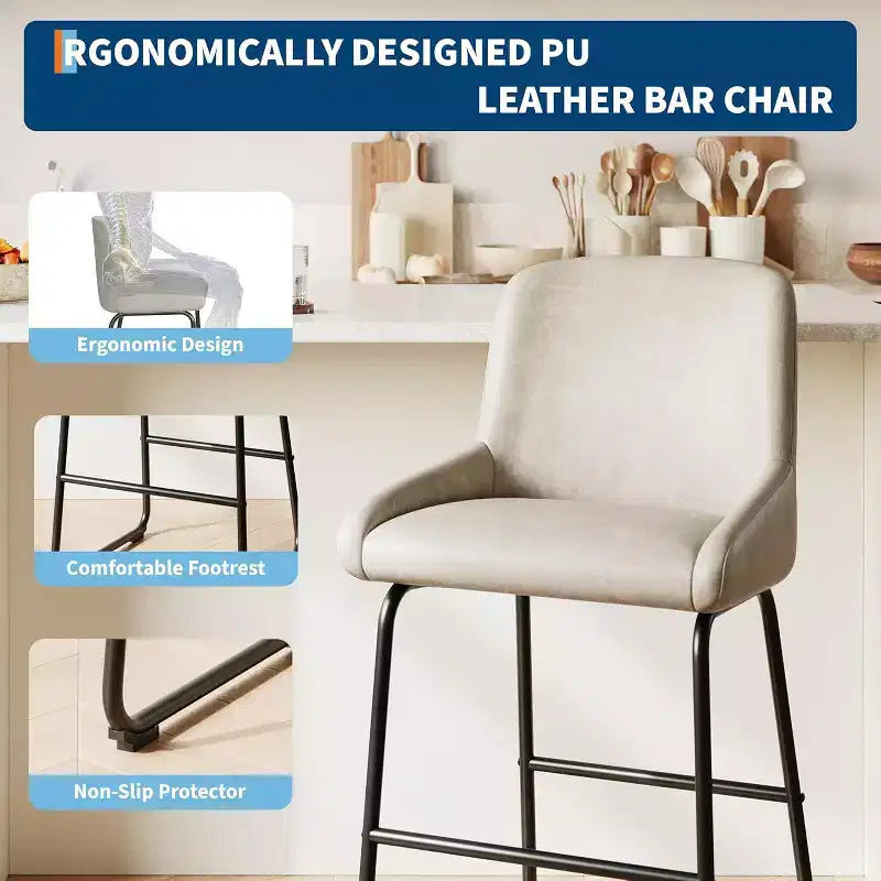 Bar Stools Set of 3/ 4, PU Leather Counter Height Barstools with Back and Footrest, Upholstered Bar Chairs for Dining Room Kitchen Island