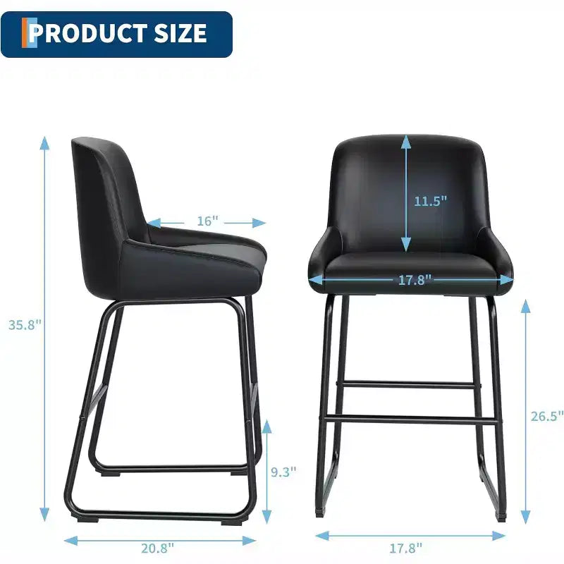 Bar Stools Set of 3/ 4, PU Leather Counter Height Barstools with Back and Footrest, Upholstered Bar Chairs for Dining Room Kitchen Island