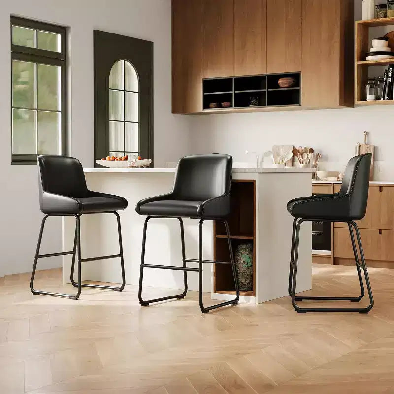Bar Stools Set of 3/ 4, PU Leather Counter Height Barstools with Back and Footrest, Upholstered Bar Chairs for Dining Room Kitchen Island