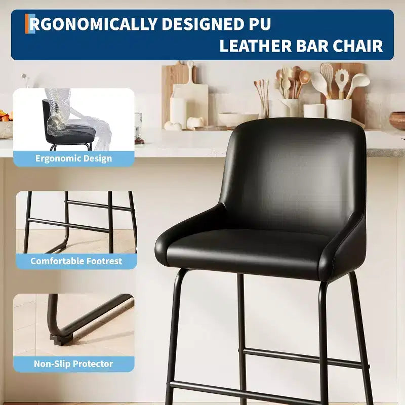 Bar Stools Set of 3/ 4, PU Leather Counter Height Barstools with Back and Footrest, Upholstered Bar Chairs for Dining Room Kitchen Island