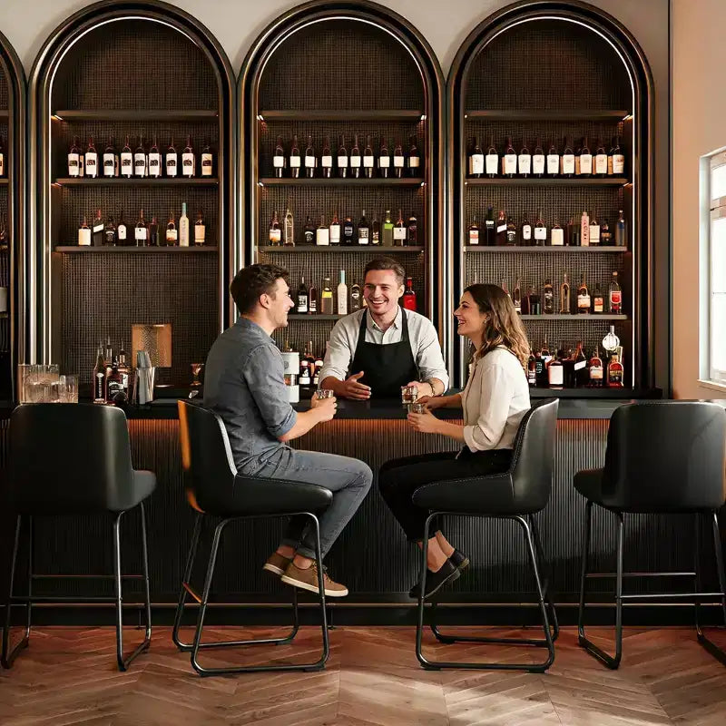 Bar Stools Set of 3/ 4, PU Leather Counter Height Barstools with Back and Footrest, Upholstered Bar Chairs for Dining Room Kitchen Island
