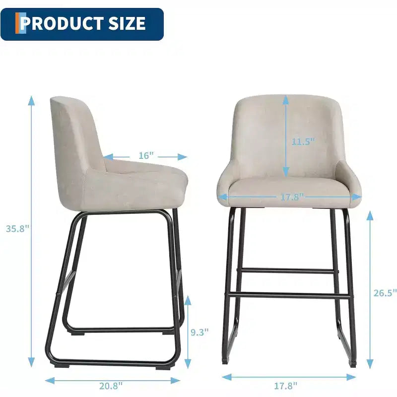 Bar Stools Set of 3/ 4, PU Leather Counter Height Barstools with Back and Footrest, Upholstered Bar Chairs for Dining Room Kitchen Island