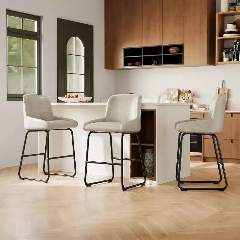 Bar Stools Set of 3/ 4, PU Leather Counter Height Barstools with Back and Footrest, Upholstered Bar Chairs for Dining Room Kitchen Island