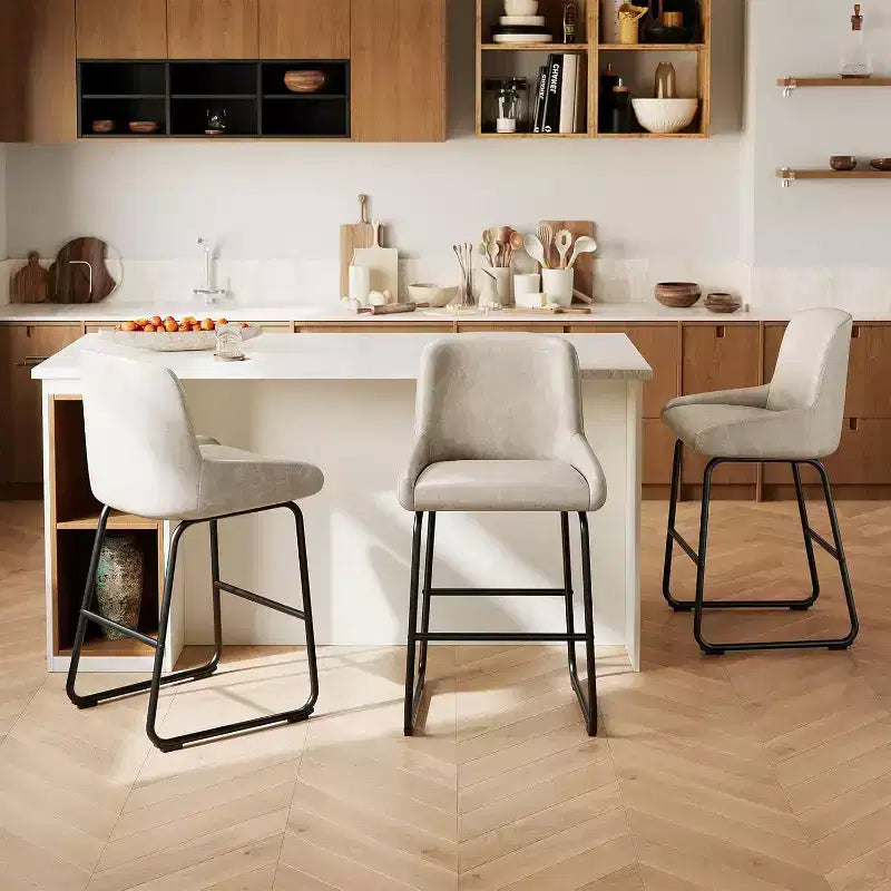 Bar Stools Set of 3/ 4, PU Leather Counter Height Barstools with Back and Footrest, Upholstered Bar Chairs for Dining Room Kitchen Island
