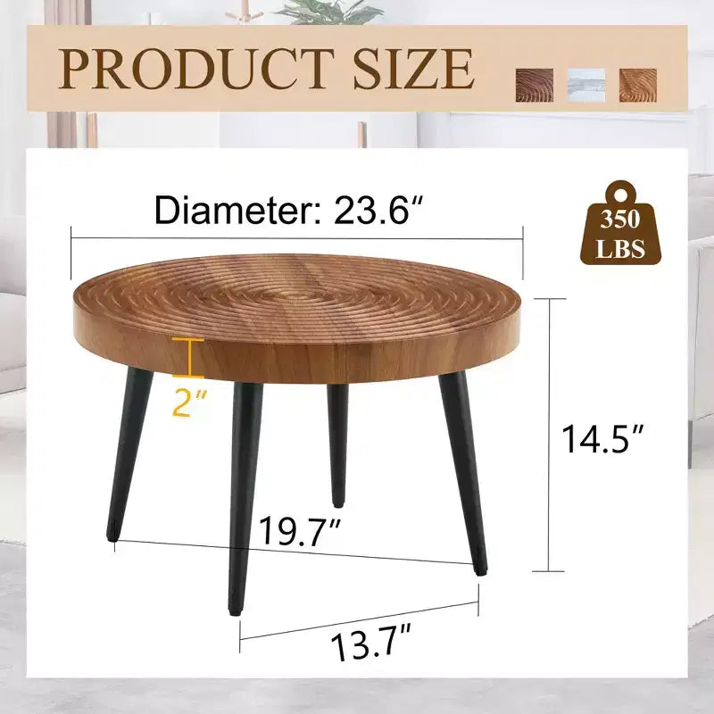 23.6 Exquisite Coffee Table with Ripple-Patterned Tabletop,Elegant Accent Cocktail Table for living Room,350lbs Capacity,Home Decor