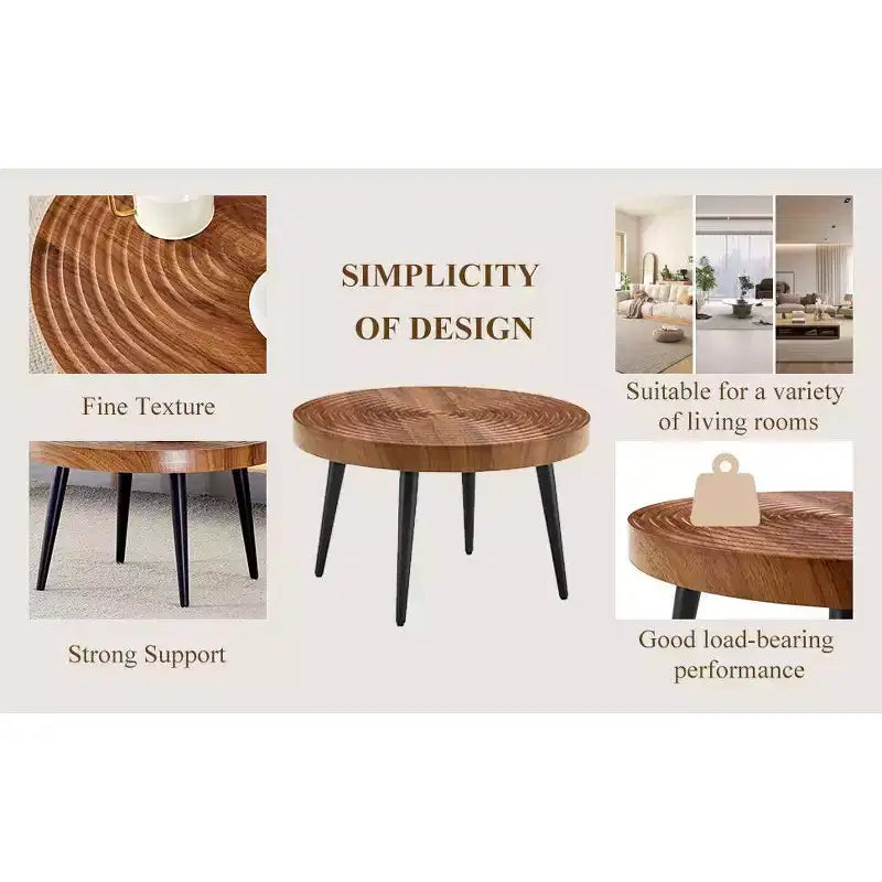 23.6 Exquisite Coffee Table with Ripple-Patterned Tabletop,Elegant Accent Cocktail Table for living Room,350lbs Capacity,Home Decor