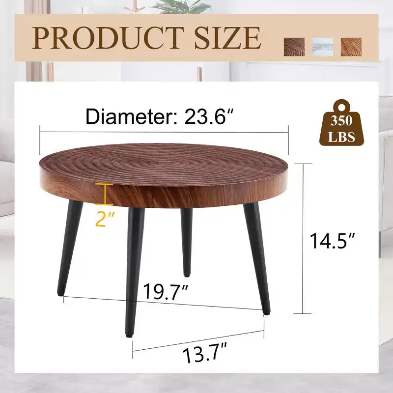 23.6 Exquisite Coffee Table with Ripple-Patterned Tabletop,Elegant Accent Cocktail Table for living Room,350lbs Capacity,Home Decor
