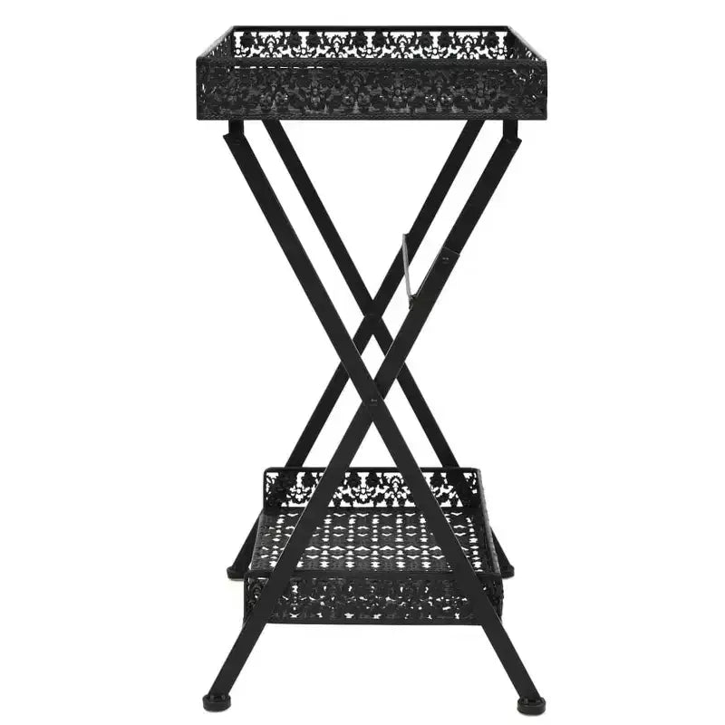 Table Black Metal 22.8x13.8x28.3 in Foldable Tea Table