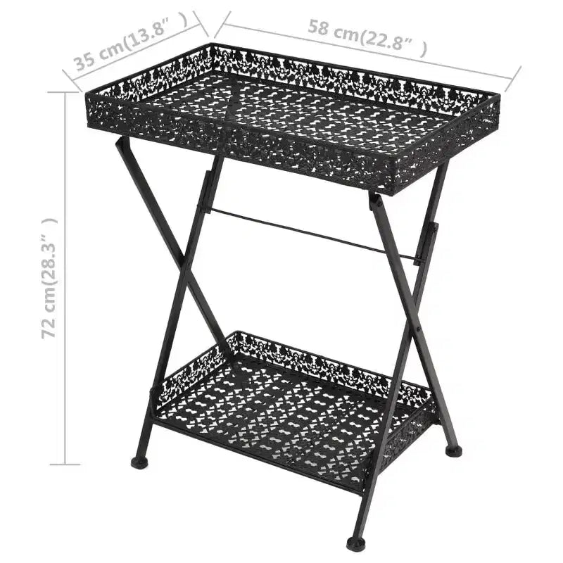 Table Black Metal 22.8x13.8x28.3 in Foldable Tea Table