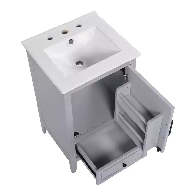 20 Small Bathroom Vanity Sink Combo with Storage, Bathroom Floor Cabinet with Drawers and Door, Gray
