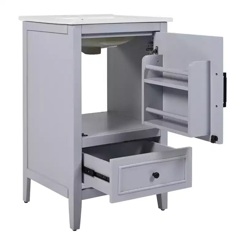 20 Small Bathroom Vanity Sink Combo with Storage, Bathroom Floor Cabinet with Drawers and Door, Gray