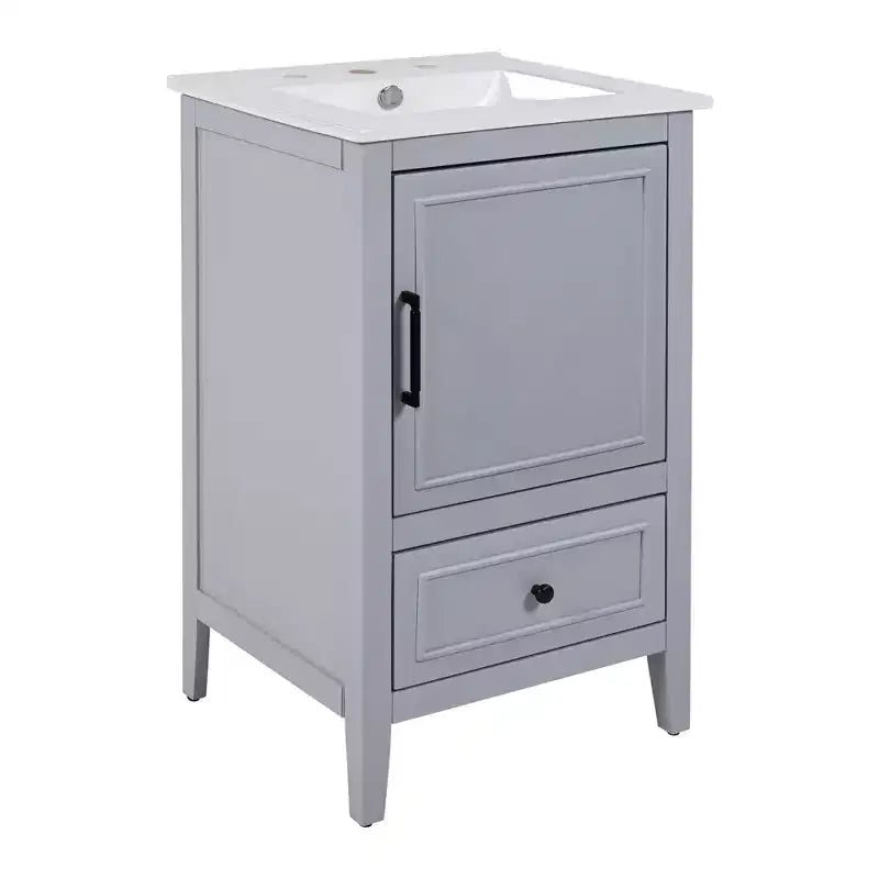 20 Small Bathroom Vanity Sink Combo with Storage, Bathroom Floor Cabinet with Drawers and Door, Gray