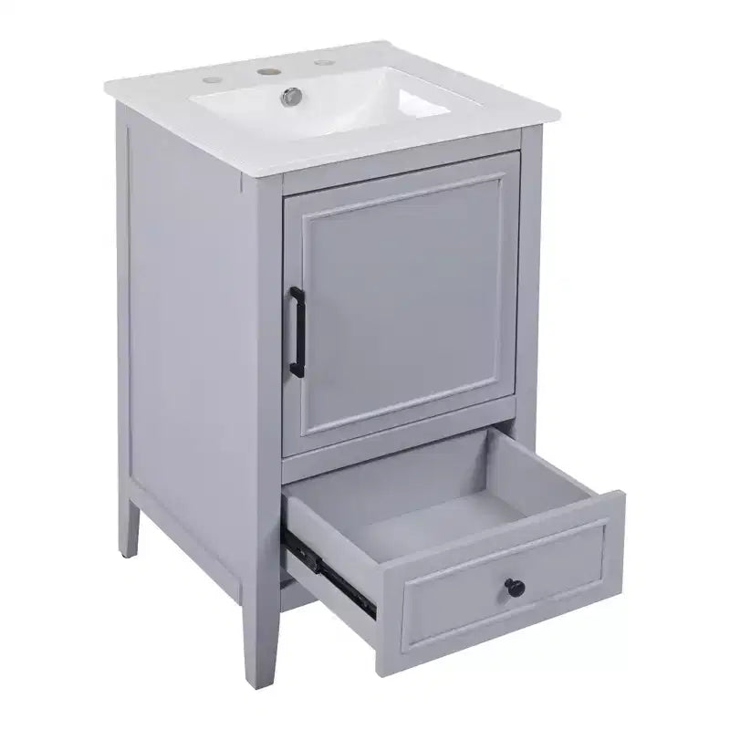 20 Small Bathroom Vanity Sink Combo with Storage, Bathroom Floor Cabinet with Drawers and Door, Gray