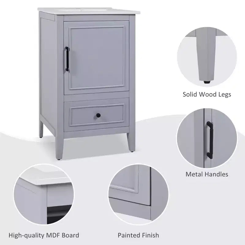 20 Small Bathroom Vanity Sink Combo with Storage, Bathroom Floor Cabinet with Drawers and Door, Gray
