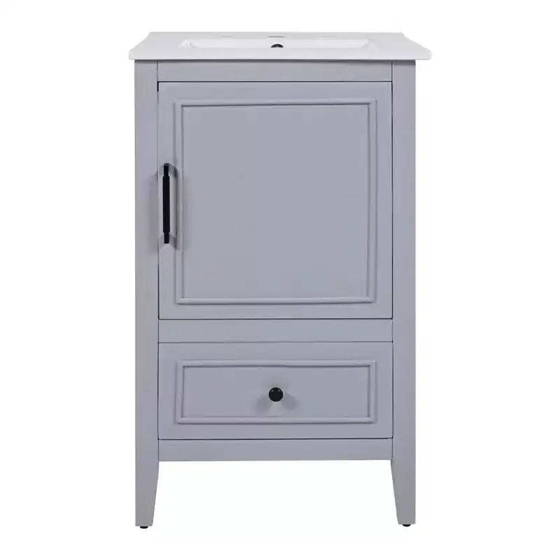 20 Small Bathroom Vanity Sink Combo with Storage, Bathroom Floor Cabinet with Drawers and Door, Gray