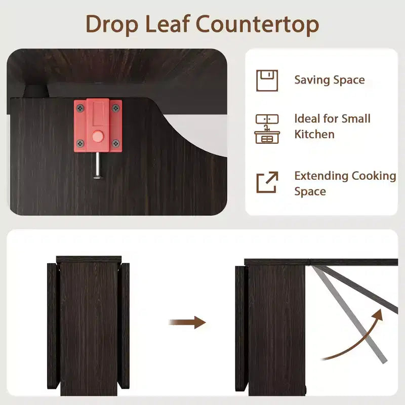 Folding Dining Table with 2 Tier Storage-Extendable Drop Leaf Farmhouse Wood Kitchen Dining Room Tables Set for 4