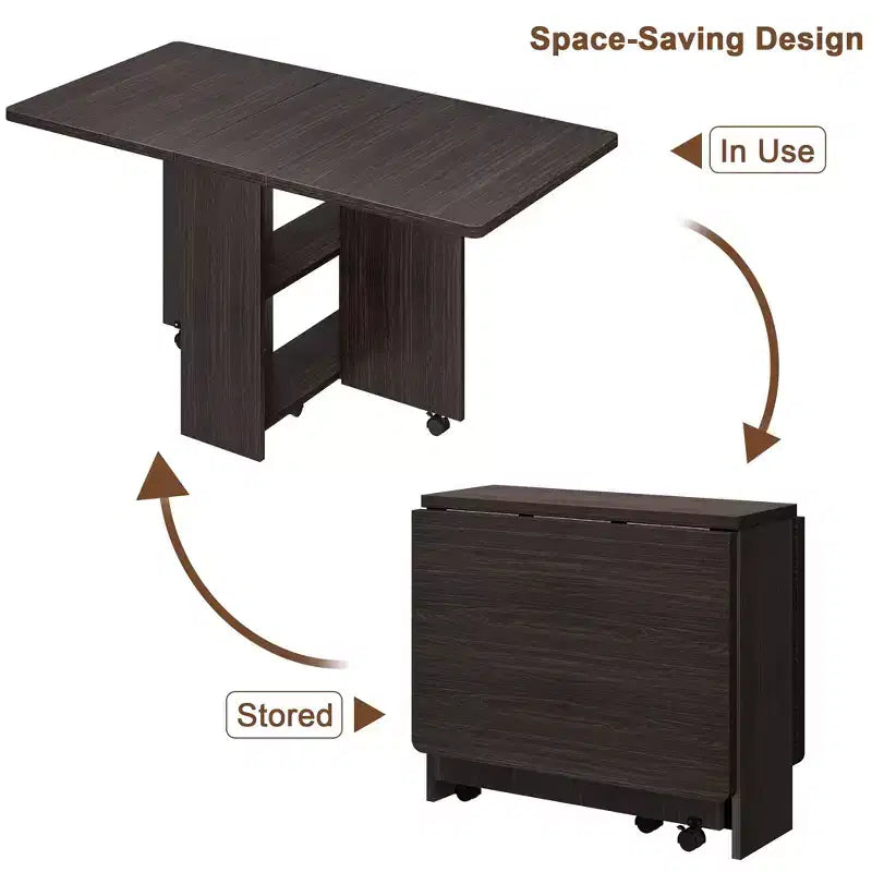 Folding Dining Table with 2 Tier Storage-Extendable Drop Leaf Farmhouse Wood Kitchen Dining Room Tables Set for 4