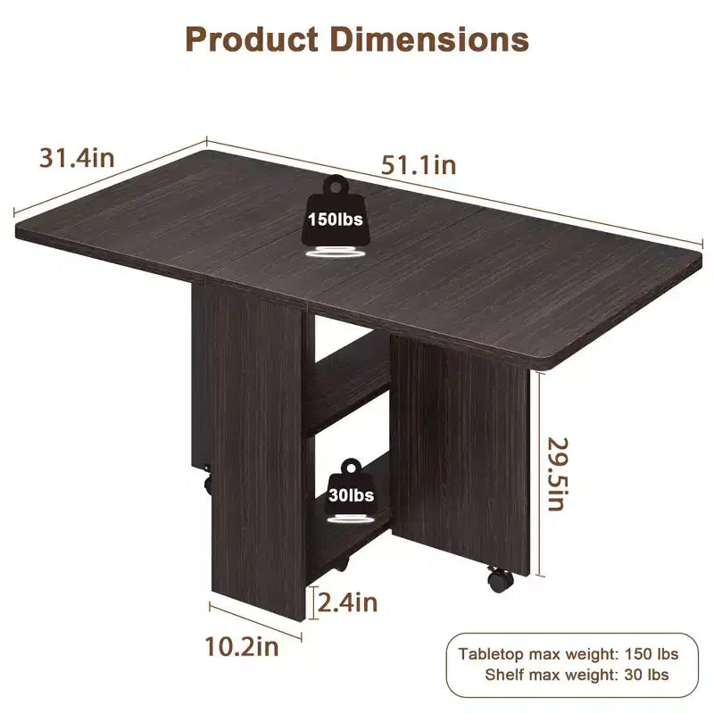Folding Dining Table with 2 Tier Storage-Extendable Drop Leaf Farmhouse Wood Kitchen Dining Room Tables Set for 4