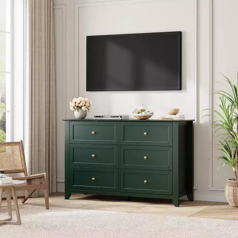 Black 6 Drawer Dresser for Bedroom, Large Dresser with Deep Drawers & Metal Knobs, Modern Wooden Chests of Drawers for Entryway, Hallway