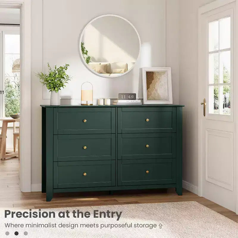 Black 6 Drawer Dresser for Bedroom, Large Dresser with Deep Drawers & Metal Knobs, Modern Wooden Chests of Drawers for Entryway, Hallway