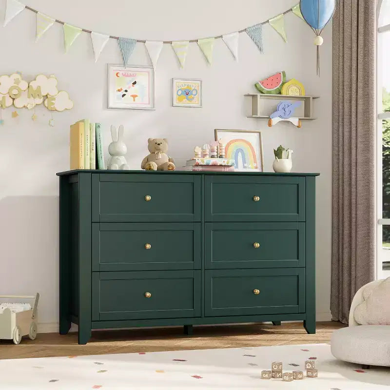 Black 6 Drawer Dresser for Bedroom, Large Dresser with Deep Drawers & Metal Knobs, Modern Wooden Chests of Drawers for Entryway, Hallway