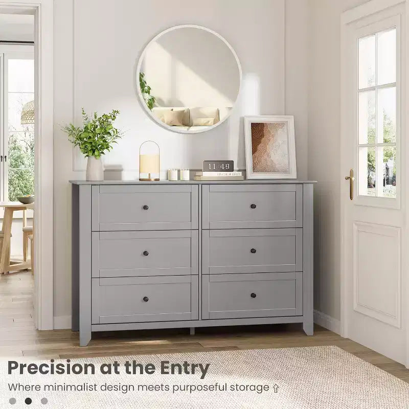 Black 6 Drawer Dresser for Bedroom, Large Dresser with Deep Drawers & Metal Knobs, Modern Wooden Chests of Drawers for Entryway, Hallway