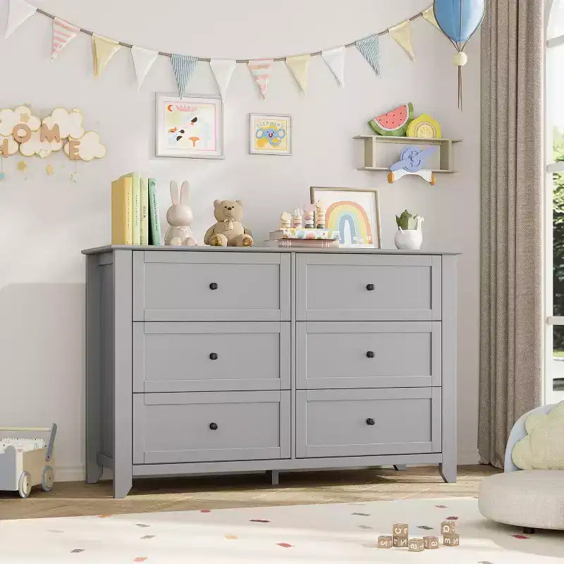 Black 6 Drawer Dresser for Bedroom, Large Dresser with Deep Drawers & Metal Knobs, Modern Wooden Chests of Drawers for Entryway, Hallway