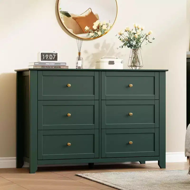 Black 6 Drawer Dresser for Bedroom, Large Dresser with Deep Drawers & Metal Knobs, Modern Wooden Chests of Drawers for Entryway, Hallway