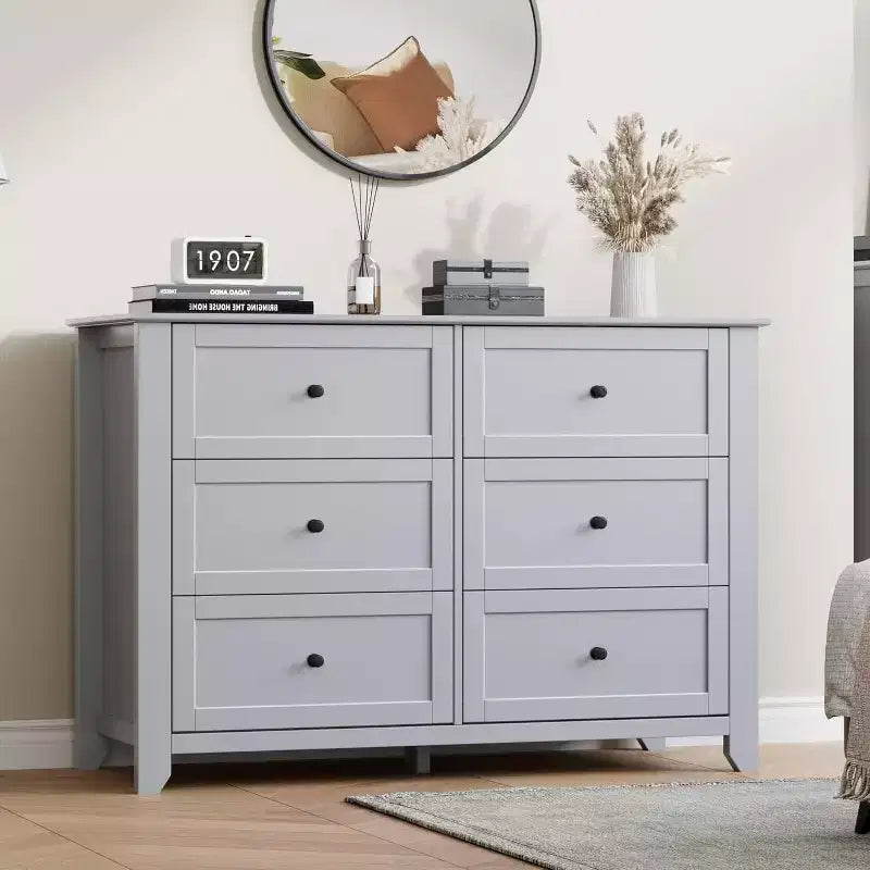 Black 6 Drawer Dresser for Bedroom, Large Dresser with Deep Drawers & Metal Knobs, Modern Wooden Chests of Drawers for Entryway, Hallway