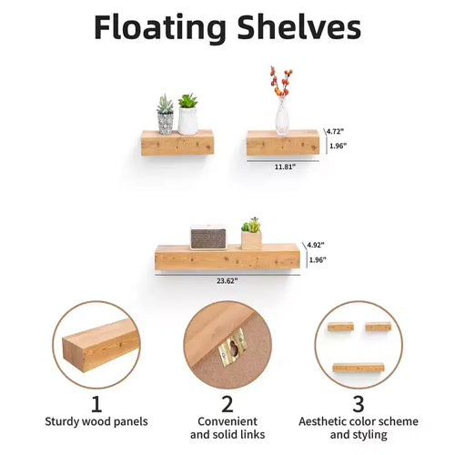23.6 Maple Floating Shelf C invisible-bracket wood wall mount, perfect bathroom/bedroom/kitchen dcor or book/plant display, easy install.