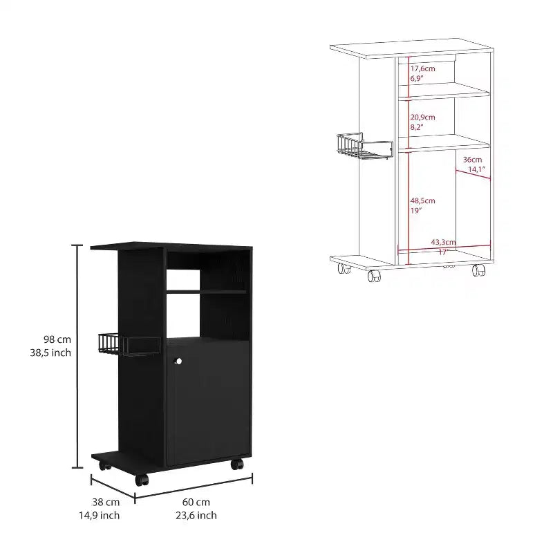 15Inch Rolling Kitchen Island Kitchen Cart with 1 Door Cabinet and 2 Open Shelves