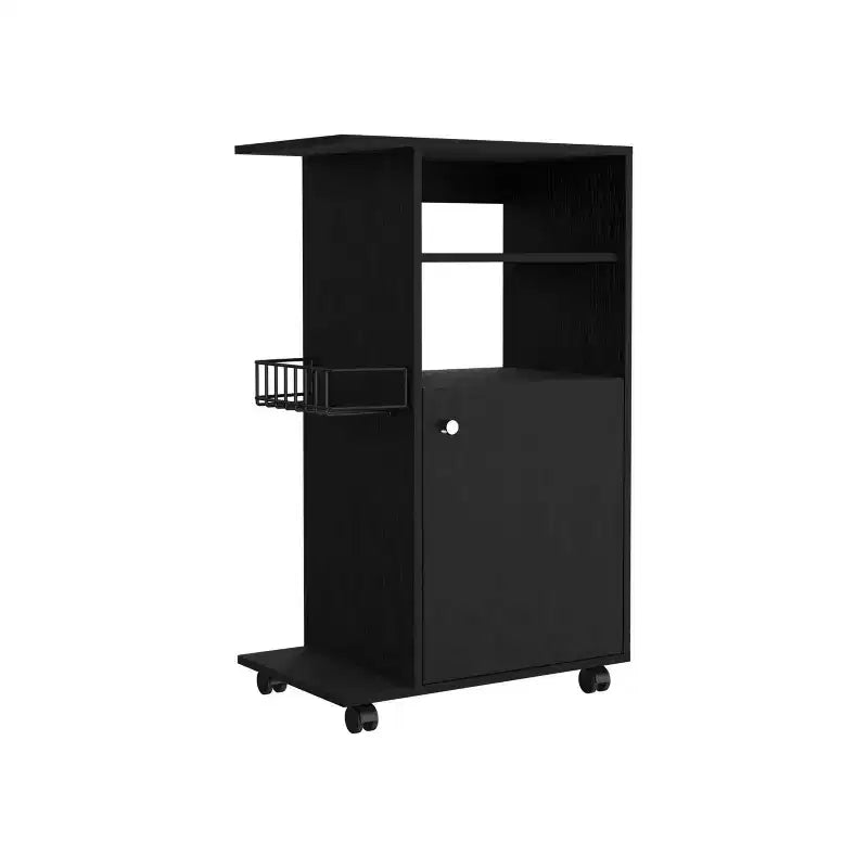 15Inch Rolling Kitchen Island Kitchen Cart with 1 Door Cabinet and 2 Open Shelves