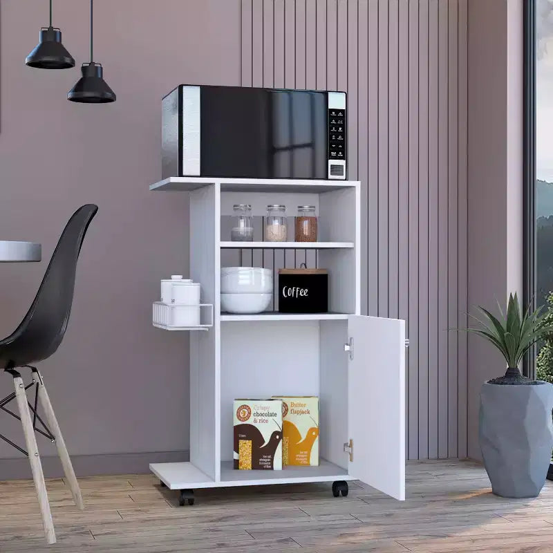 15Inch Rolling Kitchen Island Kitchen Cart with 1 Door Cabinet and 2 Open Shelves