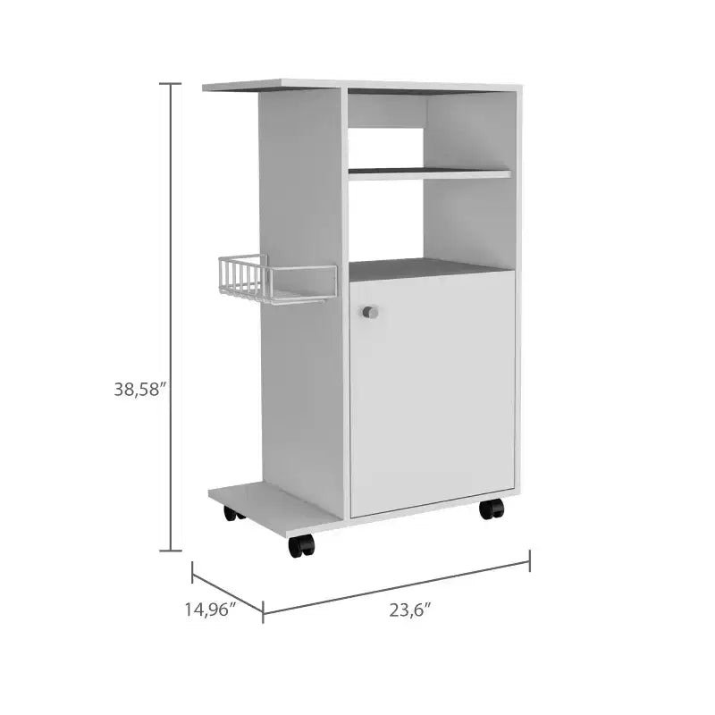 15Inch Rolling Kitchen Island Kitchen Cart with 1 Door Cabinet and 2 Open Shelves