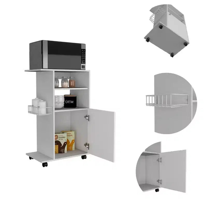 15Inch Rolling Kitchen Island Kitchen Cart with 1 Door Cabinet and 2 Open Shelves